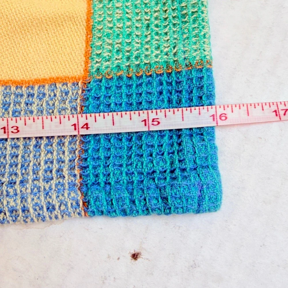 Primitive Artisan Frog Waffle Weave Tea Towel Green Blue Yellow Kitchen Towel